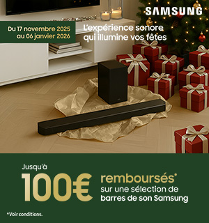 Offre de remboursement Samsung Tv Jusqu'à 100 euros remboursés du 02 décembre 2025 au 06 janvier 2026
