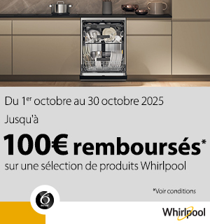 Offre de remboursement Whirlpool 100 euros remboursés du 01 au 30 octobre 2025